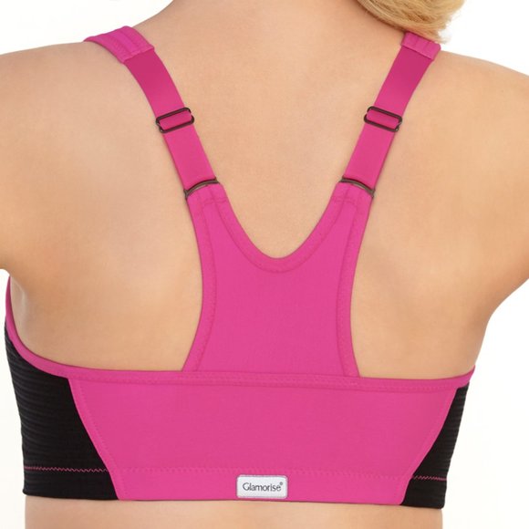 Glamorise SPORT Bra 32D (HIGH-IMPACT) Wicks! (RACERBACK) T-Back Zip-Up PINK New - Picture 5 of 16